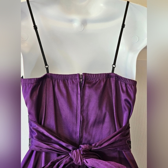 Trixxi Purple and‎ Black Satin Pleated Mini Dress With Pockets Bow Juniors Sz 9 - Picture 5 of 11
